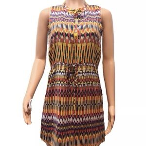 Pink Owl Apparel Sleeveless Tie Waist Shirt Dress Size Small